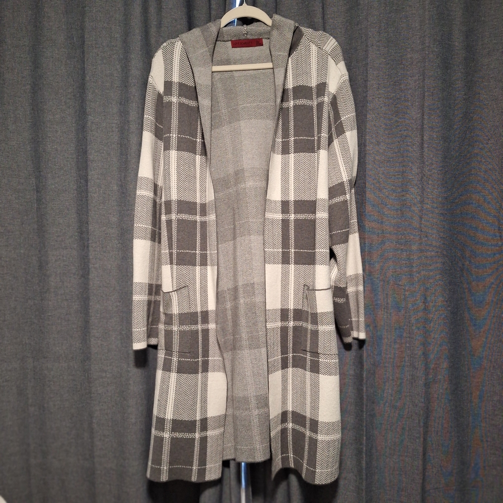 NWOT Love Scarlett Gray Plaid Hooded Cardigan